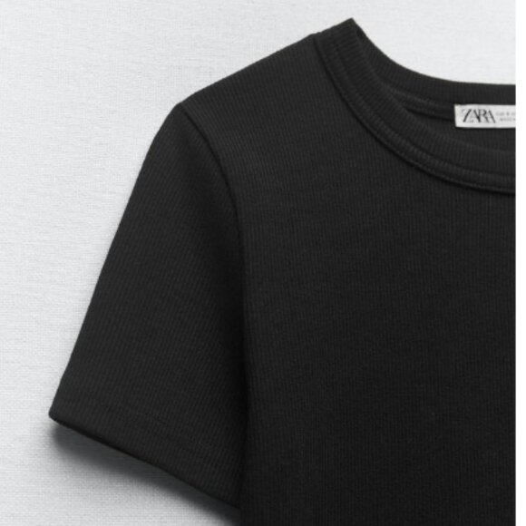 ZARA 2 Black T Shirts Ribbed NWT - Picture 3 of 9